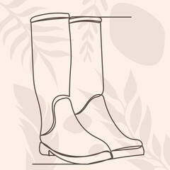 boots drawing by one continuous line, vector