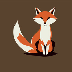 Simple flat minimal fox illustration. Red fox logo. Isolated graphic vector of cartoon forest animal.