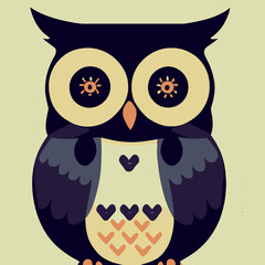 Hipster owl illustration. Flat graphic design of a cartoon owl. Isolated cute bird.