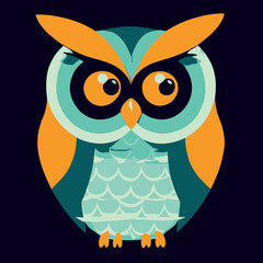 Hipster owl illustration. Flat graphic design of a cartoon owl. Isolated cute bird.