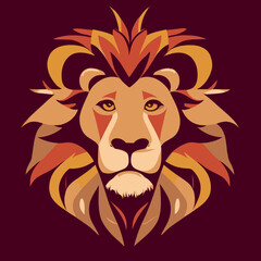 Fototapeta na wymiar Colorful flat lion illustration vector. Hipster graphic design of a minimal lion. Vectorized shapes. Powerful logo. Strong icon.