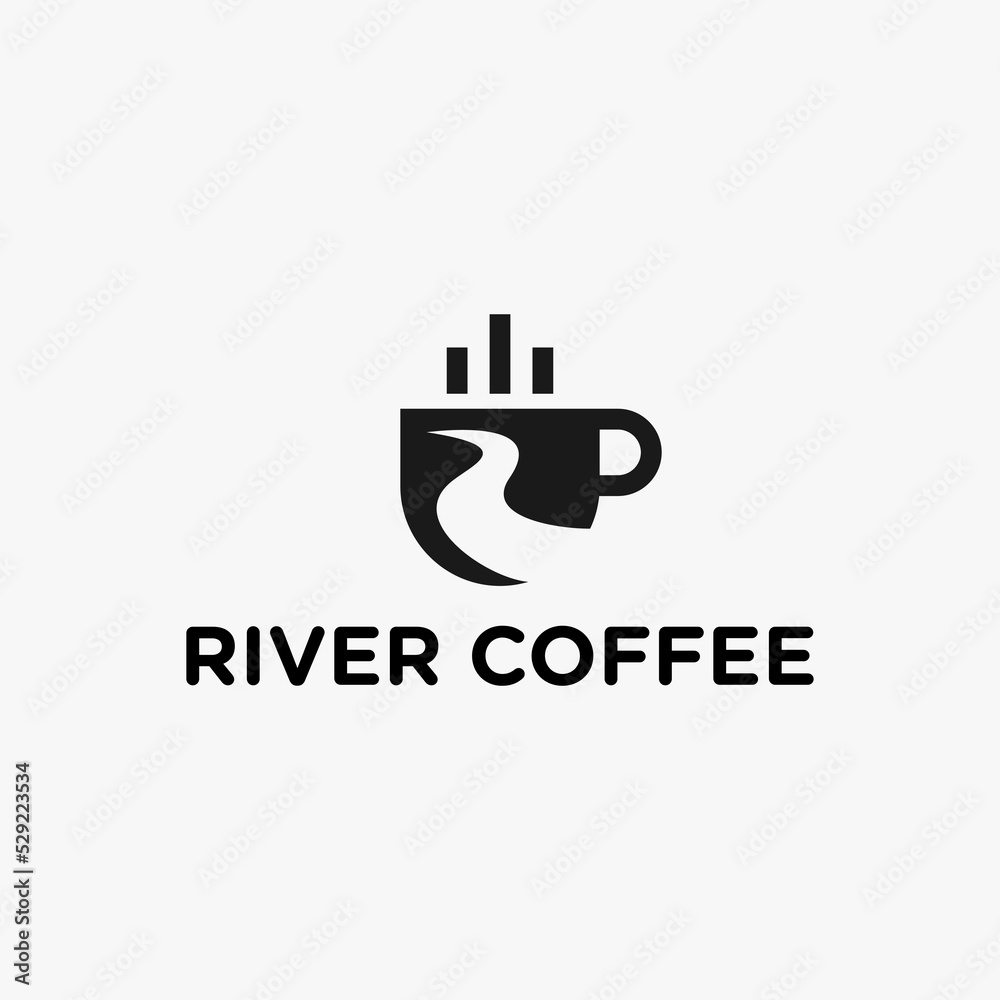 Wall mural coffee logo with river and coffee cup icon vector illustration template