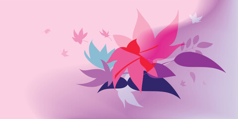 Abstract banner autumn silhouette leaves on purple background