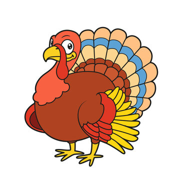 Cute cartoon turkey color variation for coloring page on a white background