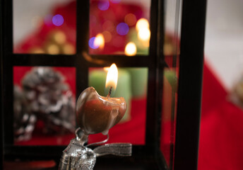 Christmas decoration with candles and Christmas lights