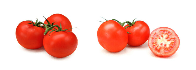 Fresh tomato with basil isolated on white background