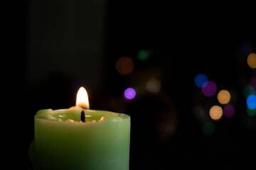 Christmas decoration with candles and Christmas lights
