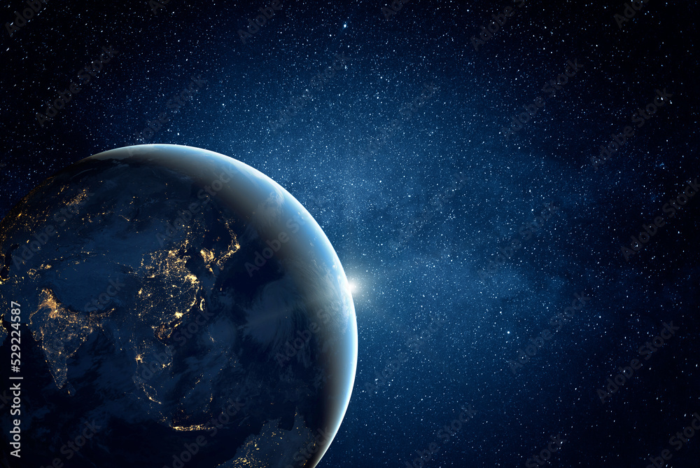 Wall mural starry sky and planet earth in open space. elements of this image furnished by nasa.