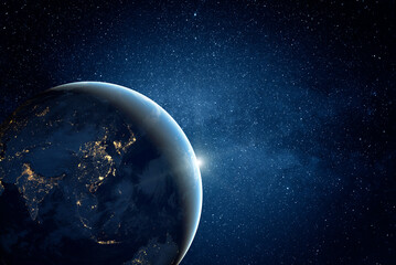 Starry sky and planet Earth in open space. Elements of this image furnished by NASA.