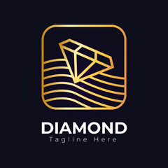 diamond logo with square and wave ornament