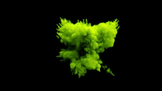 Red Green Purple Blue Smoke Powder Realistic Fast Explosions On Black Background Vfx Simulation 3D Animation