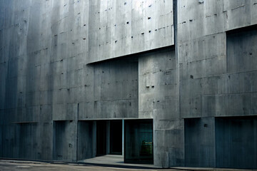 Facade of a modern gray concrete building 