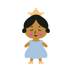 Cute little princess flat isolated vector illustration. Perfect for posters, greeting cards, tee, logo, stickers and print.