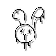 Doodle dripping bunny face print. Perfect for tee, sticker, poster, stationery. Hand drawn isolated vector illustration for decor and design.