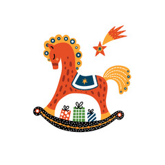 Rocking horse. Christmas vector illustration.