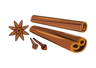 Cinnamon, clove, star anise spice icon set vector. Aromatic spices icons isolated on a white background. Spices for mulled wine illustration