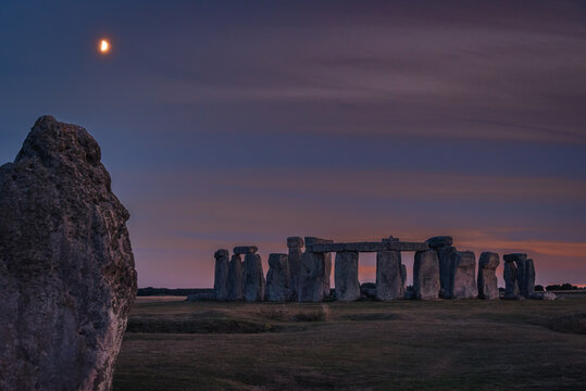 Stonehenge With Moon On Dawn