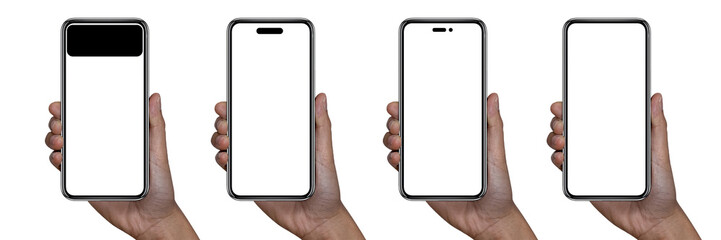 Smartphone similar to iphone 14 with blank white screen for Infographic Global Business Marketing Plan , mockup model similar to iPhonex isolated Background of ai digital investment economy. HD - obrazy, fototapety, plakaty