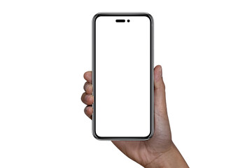 Smartphone similar to iphone 14 with blank white screen for Infographic Global Business Marketing...