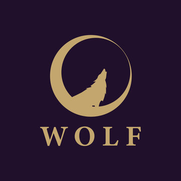 Wolf Logo illustration design. wolf with Moon