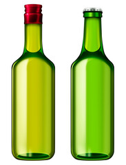 Light green whisky and beer glass bottles isolated illustration. Cold lager bottle .png image on transparent background