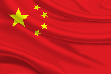 3D Flag of China on wrinkled fabric background.