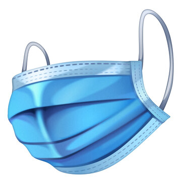 Surgical blue mask illustration on transparent background. Medical protective wear. Safety face mask. Coloured and noise textured icon. Medical mask isolated .png image. Virus and flu protective wear