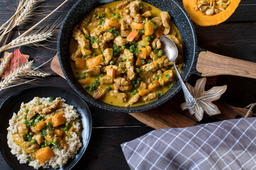 Chicken curry with pumpkin and vegetables