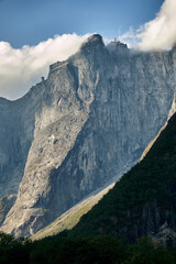 The Troll Wall or Trollveggen, Romsdalen valley, Rauma, M&oslash;re og Romsdal, Norway.