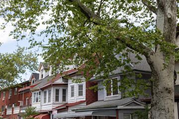 Row of Beautiful Old Neighborhood Homes in Midwood Brooklyn of New York City