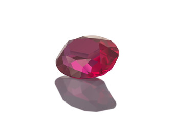Ruby gemstone with an oval cut and a variety of colors from bright pink to deep red. Illustration with stone shadow.
