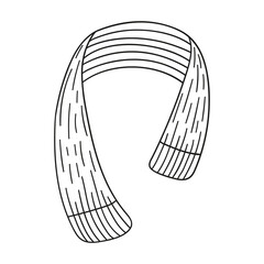 Doodle knitted scarf, winter, autumn wardrobe item isolated on a white background. Hand drawn, simple outline illustration. It can be used for decoration of textile, paper.