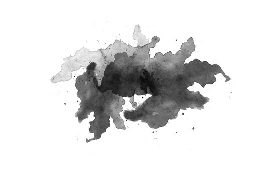 watercolor paint brush stroke. ink splash transition. Abstract inkblot, splat, fluid art, overlay, alpha matte composition, spread on a white paper background. ink transition splatter blot spreading.