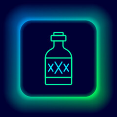 Glowing neon line Tequila bottle icon isolated on black background. Mexican alcohol drink. Colorful outline concept. Vector
