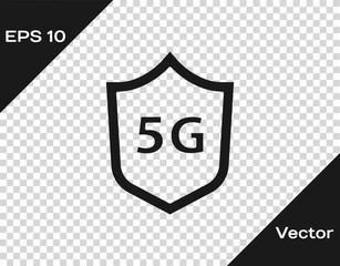 Black Protective shield 5G wireless internet wifi icon isolated on transparent background. Global network high speed connection data rate technology. Vector