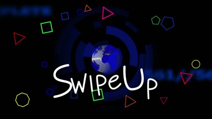 Animation of shapes and swipe up text over globe - Powered by Adobe