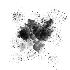 watercolor paint brush stroke. ink splash transition. Abstract inkblot, splat, fluid art, overlay, alpha matte composition, spread on a white paper background. ink transition splatter blot spreading.