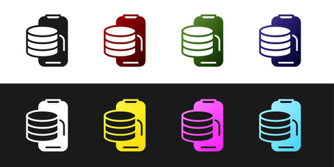 Set Cloud technology data transfer and storage icon isolated on black and white background. Vector
