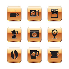 Set Coffee cup, beans, Bag coffee, moca pot, machine, V60 maker and Street signboard icon. Vector