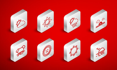 Set line Sunset, Cloud with rain and sun, cloud weather, and icon. Vector