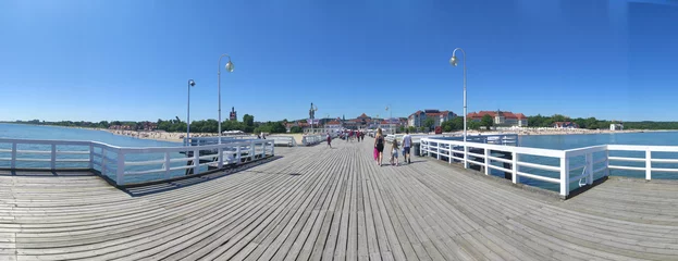 Peel and stick wall murals The Baltic, Sopot, Poland 07.06.2022 - panoramic view of the old wooden white pier Molo on the coast of the Baltic Sea in Sopot. Pomeranian Voivodeship of Poland.