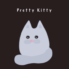 Kawaii style cute blue cat with "Pretty Kitty" text. Vector