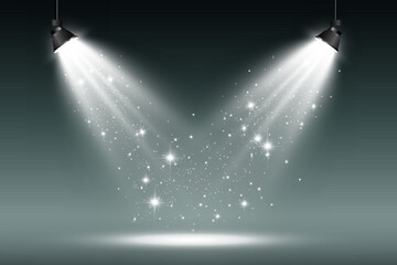 	
Empty stage with spotlights. Lighting devices on a transparent background.	

