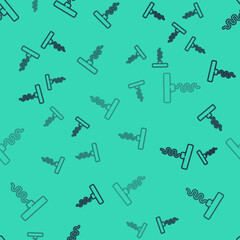 Black line Wine corkscrew icon isolated seamless pattern on green background. Vector