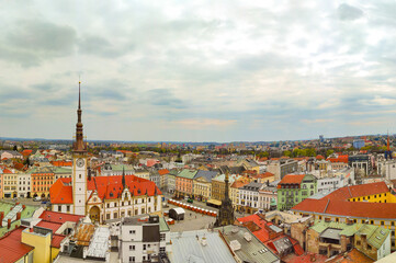 Fototapeta na wymiar 20.04. 2022. Aerial panoramic view of the upper square and the town hall. Olomouc, Czech Republic.
