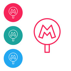Red line Metro or Underground or Subway icon isolated on white background. Set icons in circle buttons. Vector