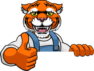 Tiger Mascot Plumber Mechanic Handyman Worker