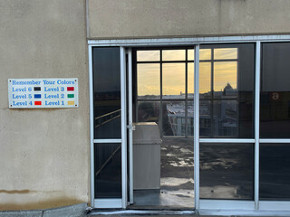 Parking deck elevator entrance see through windows