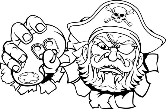 Pirate Gamer Video Game Controller Mascot Cartoon