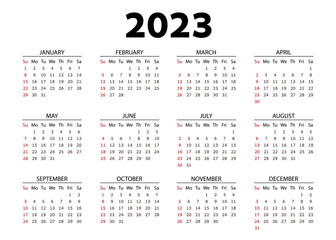 Horizontal pocket calendar on 2023 year. on white background.